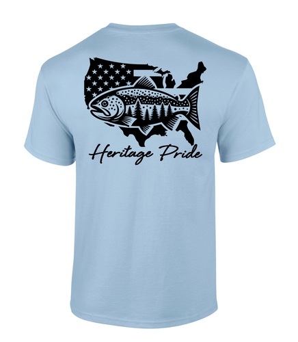 Heritage Pride American Flag Trout Fishing Outdoors Short Sleeve T-shirt