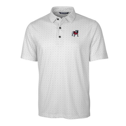 Cutter & Buck UGA Bulldog Crest Logo Pike Double Dot Print Stretch Mens Polo-Charcoal