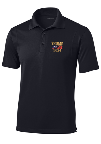 Trenz Shirt Company Mens Gold Trump 2024 Flag Embroidered Golf Polo