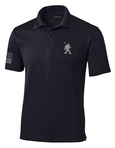 Trenz Shirt Company Bigfoot Golf Funny Embroidered Golf Polo American Flag Sleeve Trenz Shirt Company Bigfoot Golf Funny Embroidered Golf Polo American Flag Sleeve