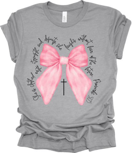 Trenz Shirt Company Coquette Bow With Cross Proverbs 31:25 Short Sleeve T-shirt