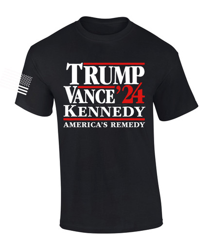Trenz Shirt Company Trump Vance Kennedy RFK Americas Remedy Campaign Short Sleeve T-shirt Trenz Shirt Company Trump Vance Kennedy RFK Americas Remedy Campaign Short Sleeve T-shirt