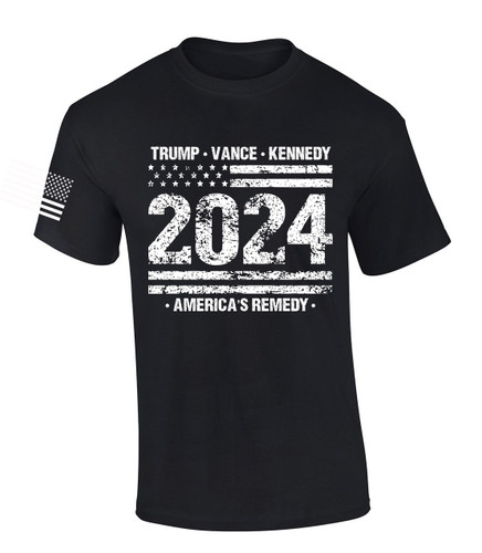 Trenz Shirt Company Trump Vance Kennedy RFK Americas Remedy Flag Short Sleeve T-shirt Trenz Shirt Company Trump Vance Kennedy RFK Americas Remedy Flag Short Sleeve T-shirt