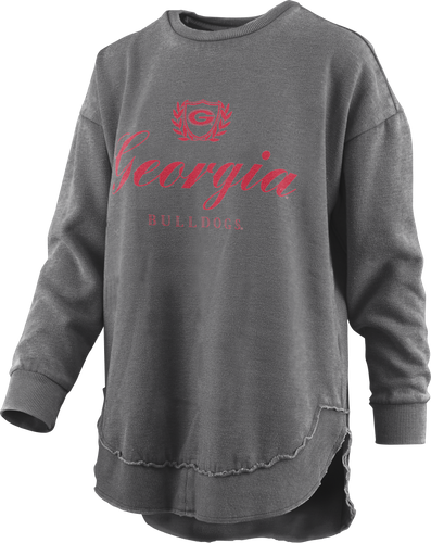 Pressbox NCAA Georgia "Augusta" Long-Sleeve Crewneck Womens Rounded Bottom Vintage Fleece Shirt