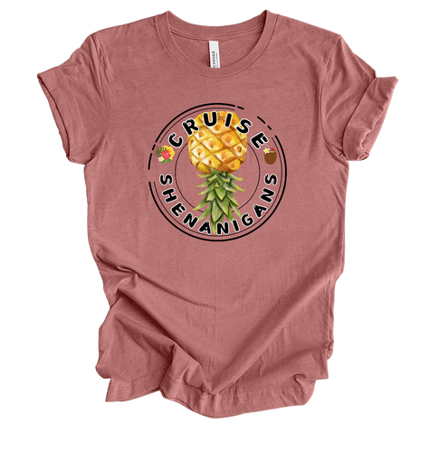 Womens Funny Cruise Shenanigans Upside Down Pineapple Circle Ladies Short Sleeve T-Shirt