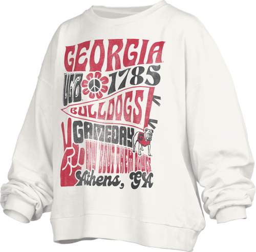Pressbox NCAA Retro UGA Long-Sleeve "Meadow" Crewneck Blousant Oversized Fleece Womens Sweatshirt Pressbox NCAA Retro UGA Long-Sleeve "Meadow" Crewneck Blousant Oversized Fleece Womens Sweatshirt