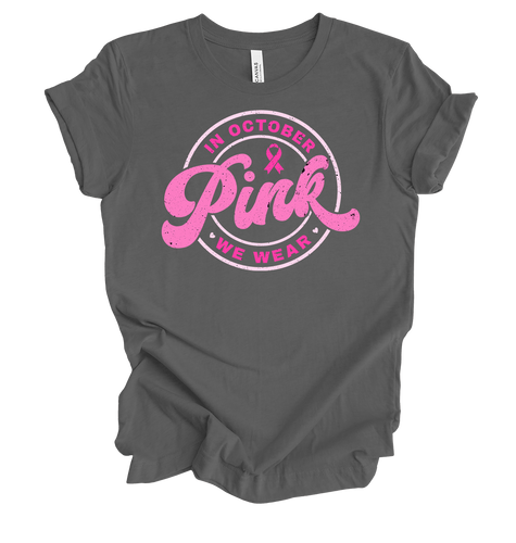 Trenz Shirt Company Women's In October We Wear Pink Ribbon Circle Short Sleeve T-Shirt