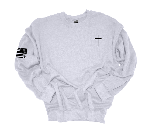 Trenz Shirt Comapny Christian Shirt Faith Cross Crest American Flag Mens Crewneck Sweatshirt