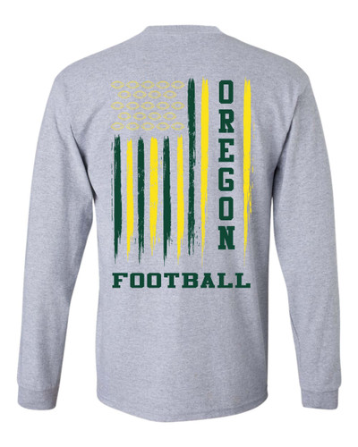 Oregon Football Flag Team Color Green and Yellow American Flag Long-Sleeve T-Shirt