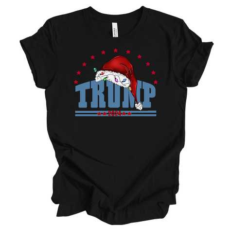 Trenz Shirt Company Womens Trump Christmas Santa Hat 2024 Stars Short Sleeve T-Shirt