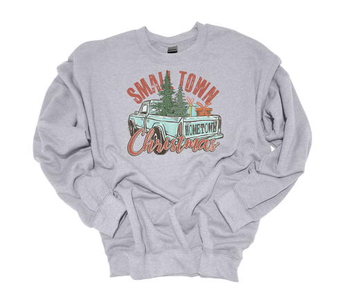 Trenz Shirt Company Womens Vintage Small Town Christmas Tree Truck Crewneck Sweatshirt