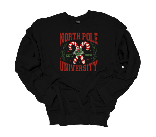 Trenz Shirt Company Womens Christmas Candy Cane North Pole University Crewneck Sweatshirt