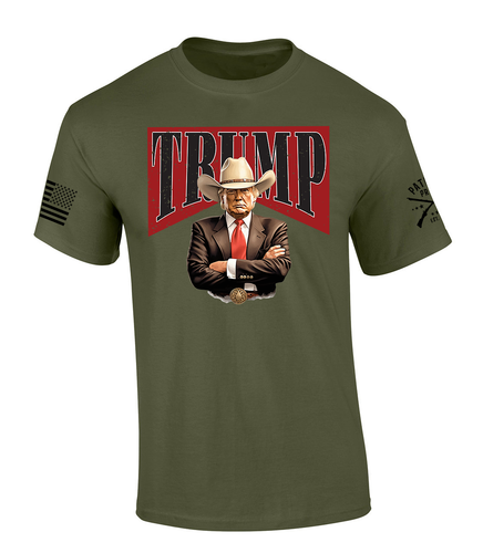 Patriot Pride Mens Trump Cowboy Cigar Label Short Sleeve T-Shirt