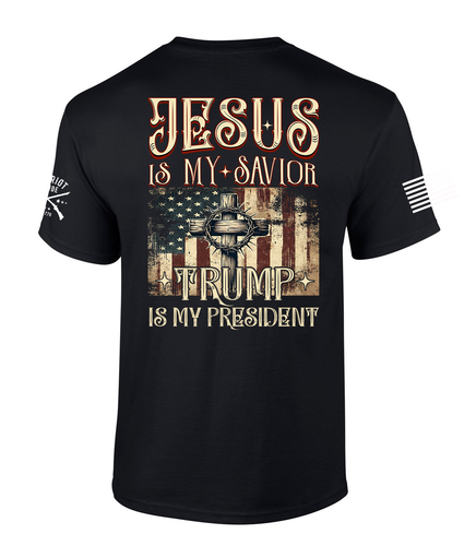 Patriot Pride Mens Trump Is My President Jesus Is My Savior Flag Short Sleeve T-Shirt