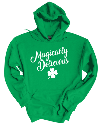 Trenz Shirt Company Funny St Patricks Day Magically Delicious Script Graphic Holiday Long-Sleeve Hoodie