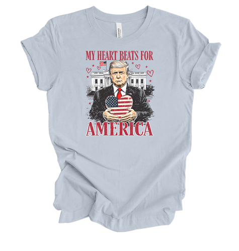 Trenz Shirt Company Women's Valentine's Trump Heart Beats For America Short Sleeve T-Shirt