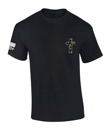 Trenz Shirt Company Mens Christian Tshirt Camo Cross Crest Short Sleeve T-shirt
