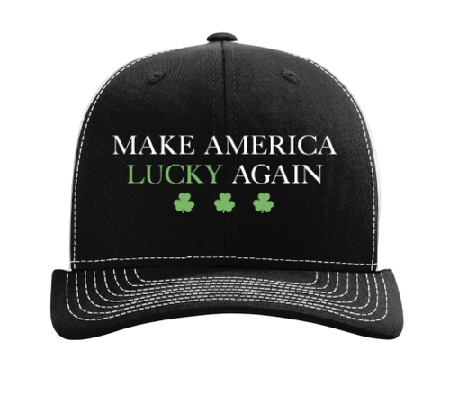 Trenz Shirt Company Mens St. Patrick's Day Trump Make America Lucky Again Mesh Back Trucker Hat