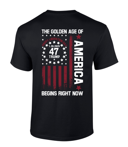 Trenz Shirt Company Mens 1.20.2025 Trump 47 The Golden Age Of America Patriotic Flag Short Sleeve T-Shirt