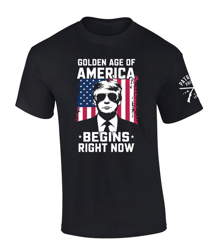Patriot Pride Mens Donald Trump With Shades Golden Age Of America Begins Right Now Short Sleeve T-Shirt