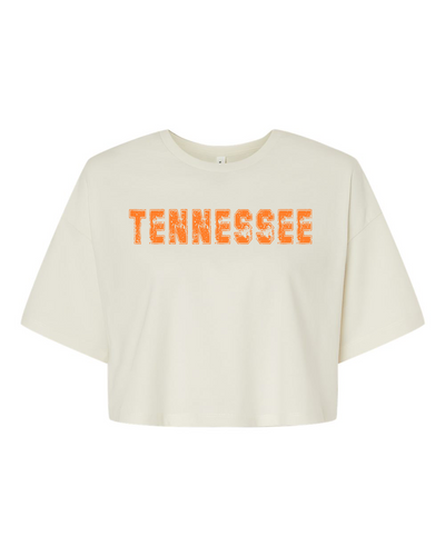 Trenz Shirt Company Womens Tennessee Football Team Color Tennessee Orange Distressed Tennessee State Name Rocky Top Jersey Crop Tee