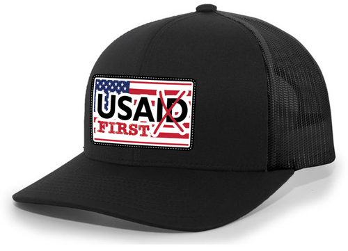 Heritage Pride American Flag USA(ID) First Embroidered Leather Patch Mesh Back Trucker Hat