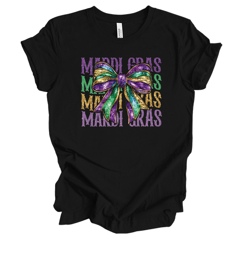Trenz Shirt Company Mardi Gras Stacked Bow Womens Short-Sleeve T-Shirt
