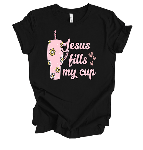 Trenz Shirt Company Fear Not Flowered Jesus Fills My Cup Womens Christian Short Sleeve T-shirt