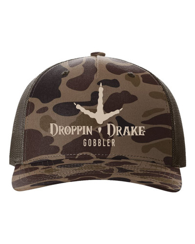 Droppin Drake Gobbler Turkey Track Embroidered Snapback Trucker Hat - Mesh Back Design