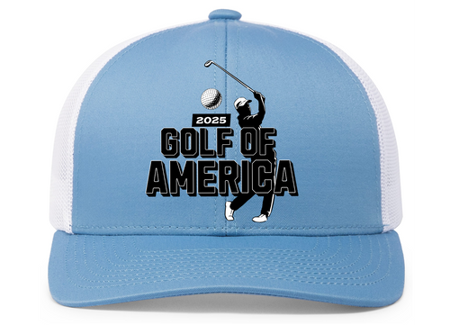 Trenz Shirt Company 2025 Golf of America Embroidered Snapback Trucker Hat - Golfer Swing Mesh Back Design