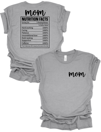 Trenz Shirt Company Womens Mom Nutritional Fun Facts Front and Back Print, Mothers Day Gifts For Mom,