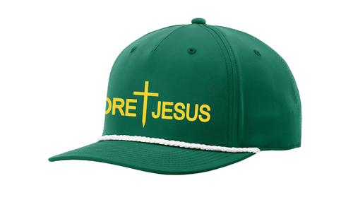 Trenz Shirt Company Men's Golf Christian Cross Fore Jesus Embroidered Snapback Trucker Hat - Mesh Back Design, Kelly Green/White Rope