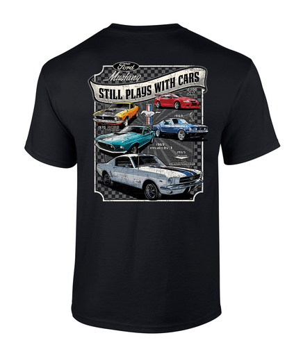 Trenz Shirt Company Still Plays With Cars Men’s Graphic T-Shirt - Mustang 1965-2000 Car Designs