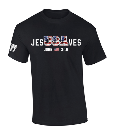 Trenz Shirt Company Men’s USA Flag Filled Jesus Saves USA Flag John 3:16 Short Sleeve T-Shirt