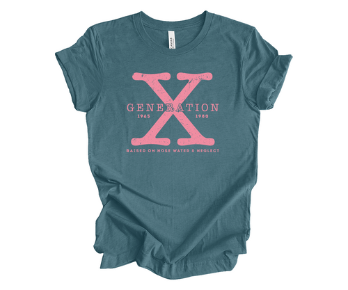 Trenz Shirt Company Women’s Gen X T-Shirt – Funny Pink Minimalist Tee, Raised on Hose Water & Neglect, Gen X Graphic Shirt