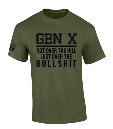 Trenz Shirt Company Men’s Humorous Gen X Not Over The Hill Just Over The Bullsh!t Short Sleeve T-Shirt