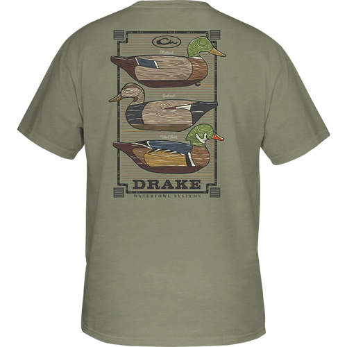 Drake Waterfowl Mens Pocket T-Shirt - Vintage Decoy Stack Short Sleeve Design