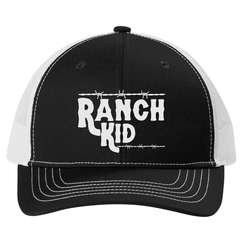 Trenz Shirt Company Youth Farmer Hat – Ranch Kid Barbwire Embroidered Trucker Cap for Boys, Mesh Back, Farming Fun