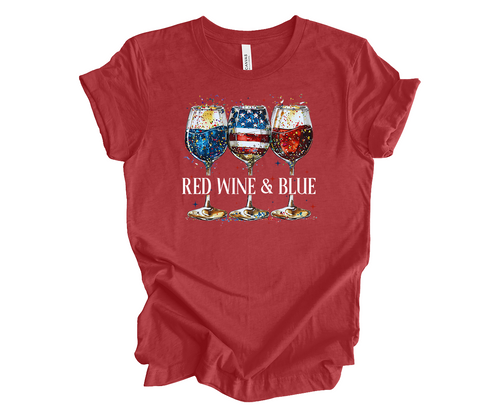 Trenz Shirt Company Women's Funny 4th of July T-Shirt, Red Wine and Blue Fireworks Design with Wine Glass, Short Sleeve