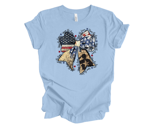 Trenz Shirt Company Women's Tops Patriotic USA Flag Army Honor The Brave Bow Short Sleeve T-Shirt - Fourth of July Deals