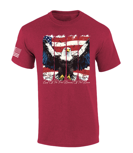 Trenz Shirt Company Men's USA Eagle July 4th Design Distressed Land of the Free Because of the Brave Short Sleeve TShirt, Patriotic Shirts for Men