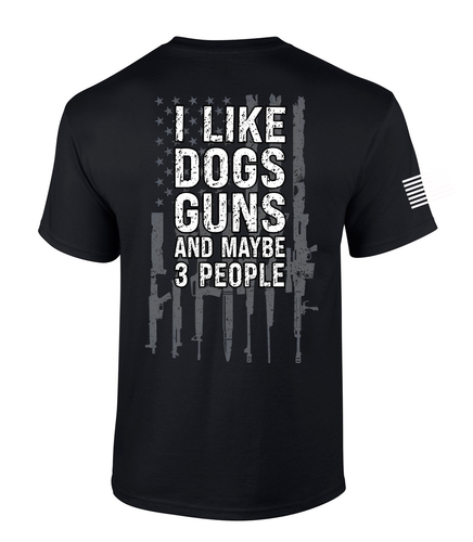 Patriot Pride Men's Funny Shirts For Men - I Like Dogs, Guns, and Maybe 3 People Distressed Gun Flag Short Sleeve T-Shirt