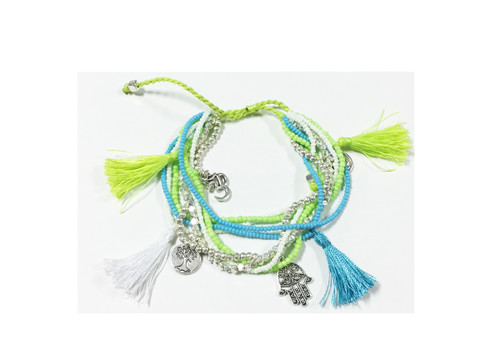 Bali Queen Turquoise and Lime Pom Pom Tassle Bracelet