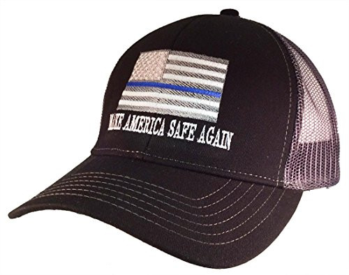 Thin Blue Line Police America Flag Unisex Trucker Hat – Mesh Baseball Cap  Dad Hat Black