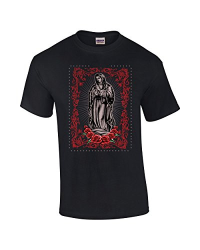 Virgin Maria Roses Tattoo Adult Tee Shirt Black