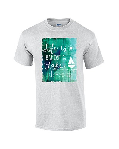 Life is Better at The Lake Wooden Outdoor Adult Tee Shirt Lightgrey Life is Better at The Lake Wooden Outdoor Adult Tee Shirt Lightgrey