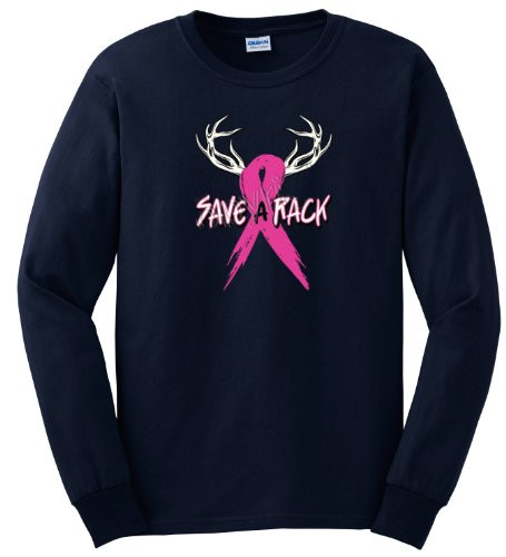 Cancer Awareness Tee Shirt Save A Rack Antlers Ribbon Long Sleeve Navy 4 Cancer Awareness Tee Shirt Save A Rack Antlers Ribbon Long Sleeve Navy 4