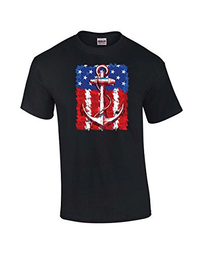 American Flag with Anchor Adult Tee Shirt Black