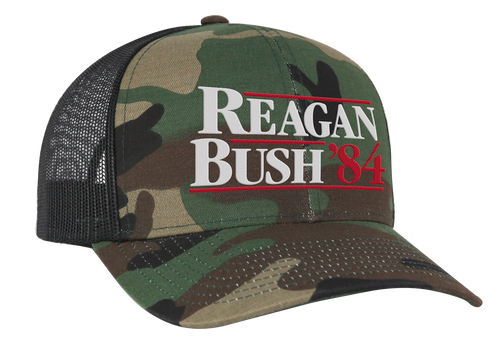 Trenz Shirt Company Reagan Bush 84 Campaign Adult Trucker Hat Army Camo/Black