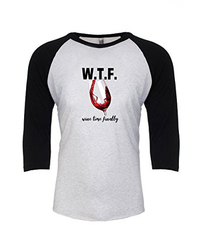 Trenz Shirt Company WTF Wine Time Finally with Wine Glass Funny Adult Raglan Heather White